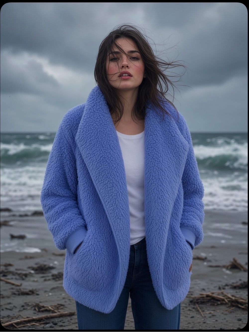 Nordic Beach Cozy Blue Sherpa Jacket